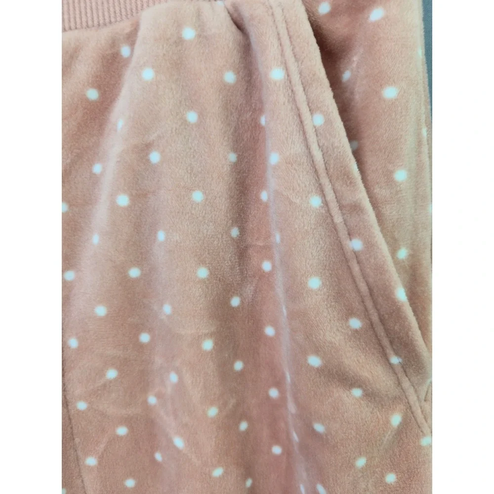 Three Dots Velour Jogger Pants Polka Dot Size S Pink Velvet Lounge Sweatpants - Picture 2 of 7